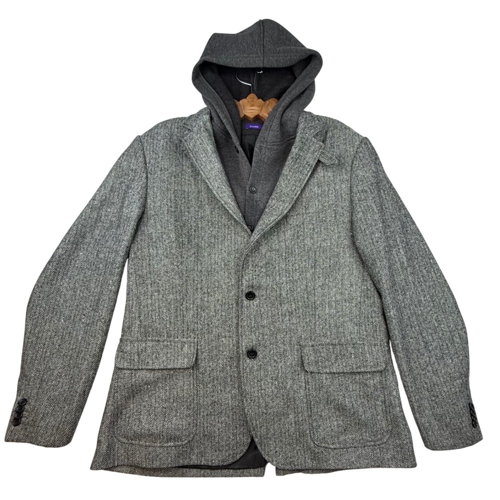 American Rag Mens Herringbone Blazer Jacket Hood Gray XL 1990s vibes Y2K Street - Picture 10 of 10